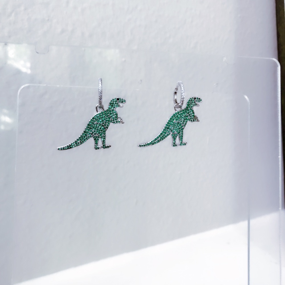 COPY - Green Zircon Dinosaur Earrings - Picture 5 of 6